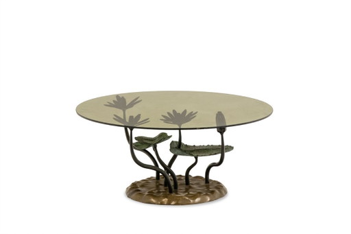 Tavolino "Ninfea" in bronzo con due patine. Anni '70.