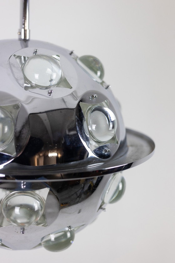 Image 1 of Oscar Torlasco. Satellite" chandelier in chromed metal. Circa 1970.
