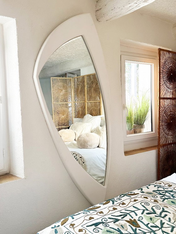 Image 1 of Very large, deconstructed Space Age wall mirror in lacquered wood. France, 1970s