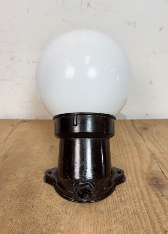 Image 1 of Vintage Brown Bakelite Wall Light with Milk Glass, 1970s