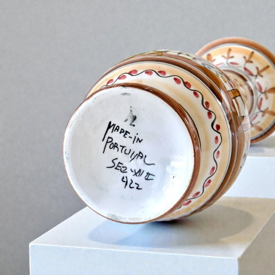 Image 1 of Große antike handgefertigte Steingutvase, signiert Coïmbra