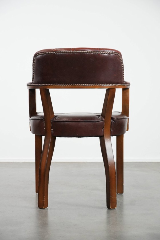 Image 1 of Dark brown cowhide Chesterfield desk/dining room/side chair in English style in a luxury color