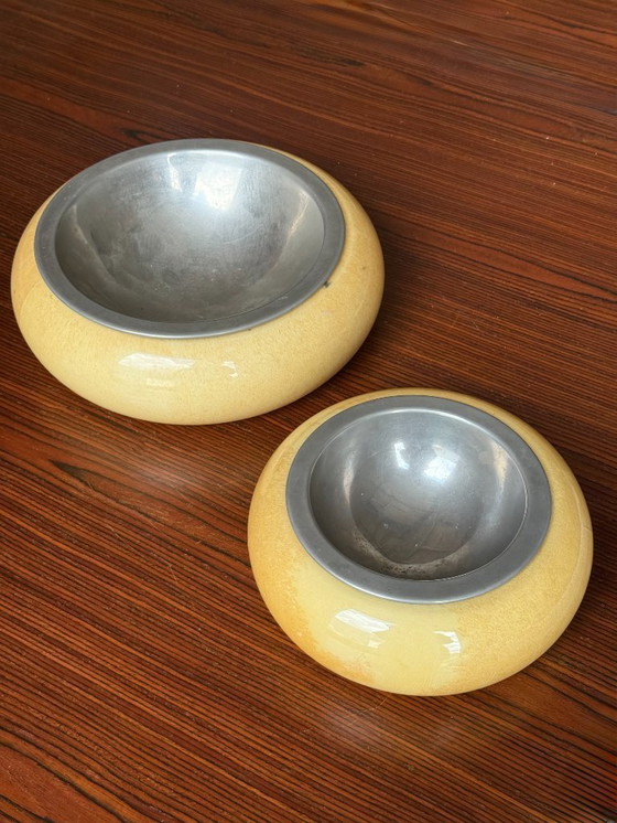 Image 1 of Set di due ciotole Aldo Tura in pelle di capra e ottone