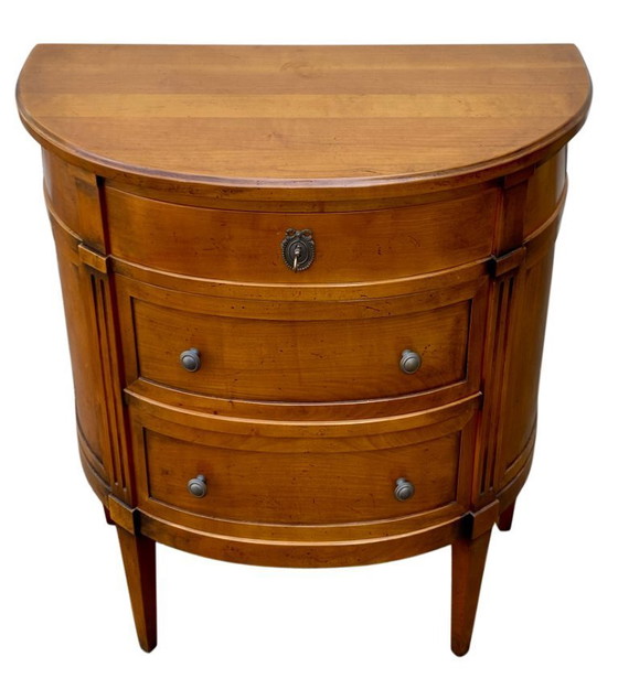 Image 1 of Louis XVI style cherrywood three-drawer half-moon commode