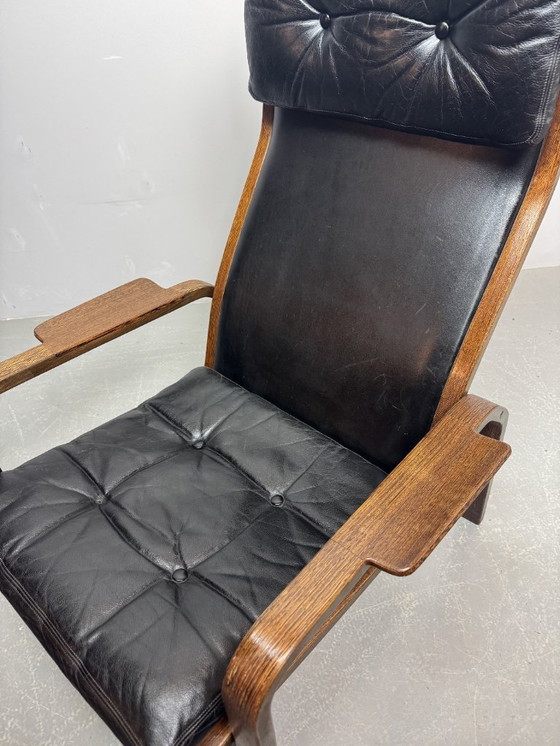 Image 1 of Poltrona lounge in pelle nera 'Lamino' modello P583 di design di metà secolo di Yngve Ekström per Swedese, Svezia, anni '60.