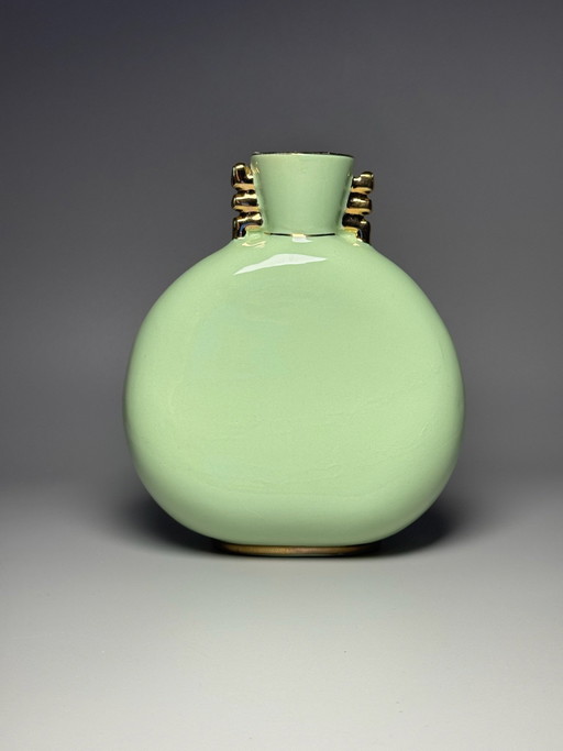 Boch Frères Keramis – Raymond Chevallier – Art Deco Pistaziengrüne Vase – 1920er–1930er Jahre