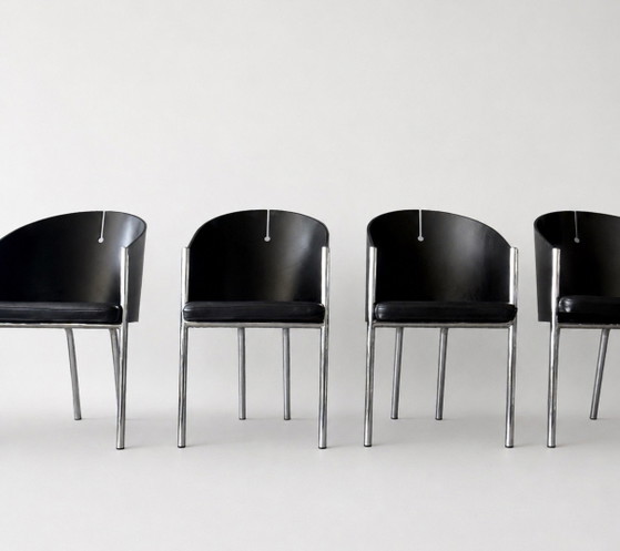 Set of 4 Vintage Segis Chairs, Attributed to Philippe Starck – Dining chairs, Chrome, Leather (photo 8 of 15)