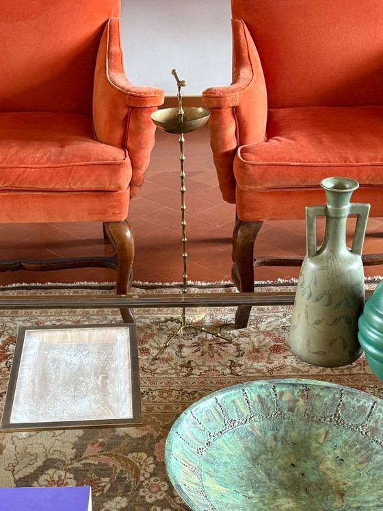 Image 1 of Hollywood regency bamboo shape brass floor ashtray, Maison Bagues France, 1970s