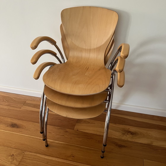 Image 1 of 3x Kimball Bingo houten stoelen met chroom buisframe