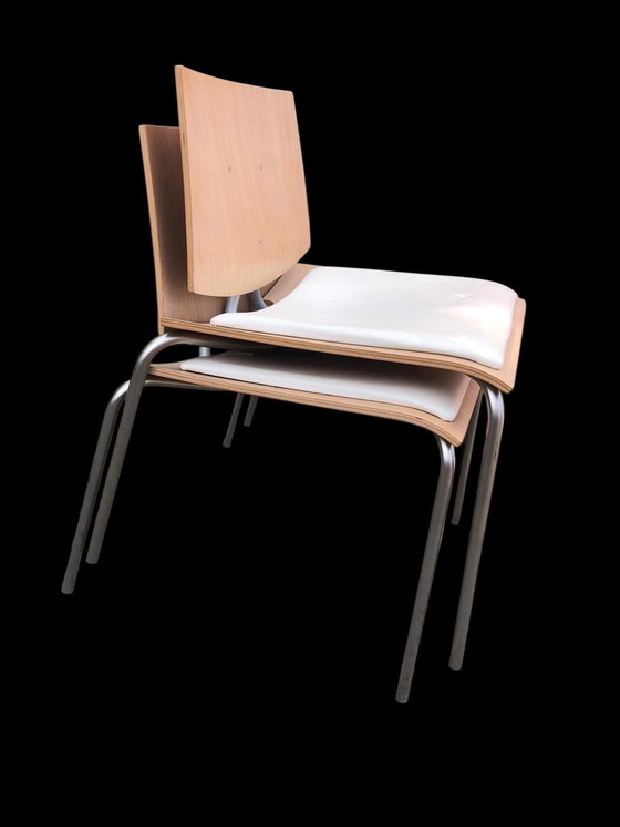 Image 1 of 4x Enzo Berti for lapalma x Collection chairs in beech with leather stackable Italy