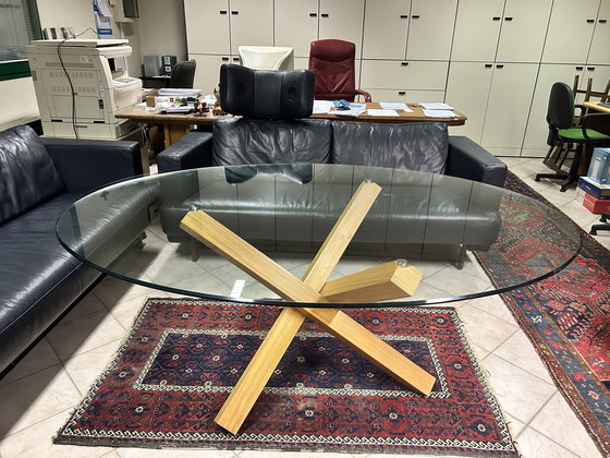 Image 1 of Elegant designer oval glass table 180x130 cm, seats 6 people - available due to relocation