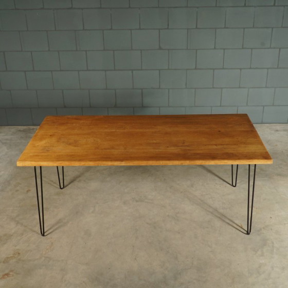 Image 1 of Vintage dining table – solid oak – hairpin legs