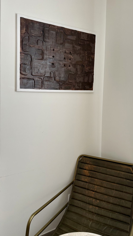 Image 1 of Dipinto minimalista strutturato – "Three Dots" di Romao RB – Stile giapponese Wabi Sabi