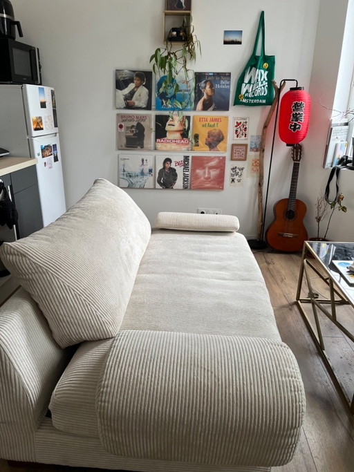 Straight 3-seater sofa in beige corduroy