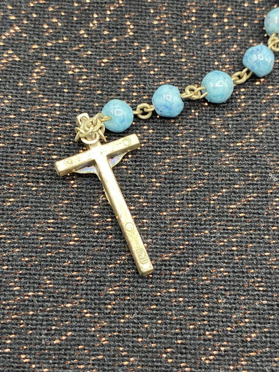 Decade Rosary Bracelet - Turquoise Blue Glass Beads - Gold Crucifix - Made in Italy – Arrben Italy (photo 3 of 3)