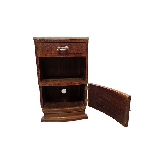 Image 1 of Französischer Art-Deco-Nachttisch aus Wurzelnussholz, 1920er/1930er Jahre