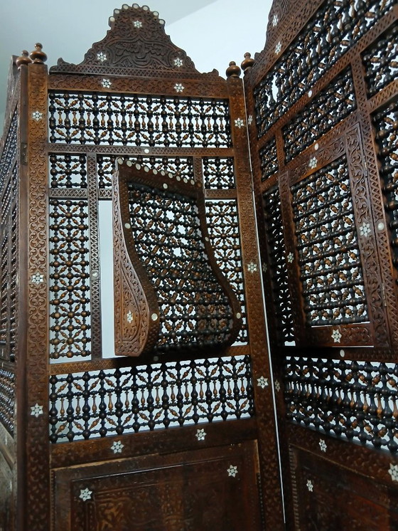 Image 1 of Paravento siriano dei primi del XX secolo intarsiato con madreperla