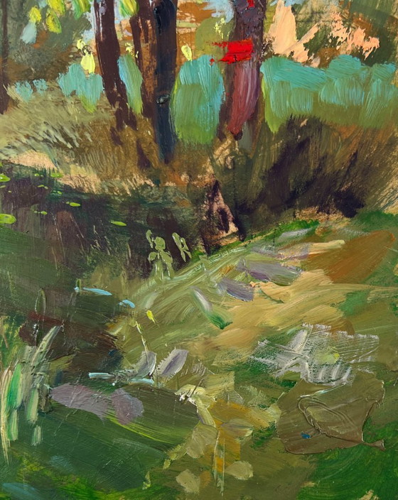 Image 1 of Original Oil Painting Summer Nature Landscape Quiet forest river