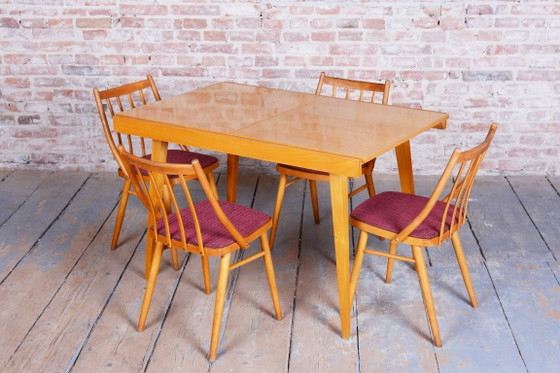 Set of Four Original Mid-Century Chairs, by Antonín Šuman, Beech, Czech, 1960s – Dining chairs, Textile, Wood (photo 7 of 10)