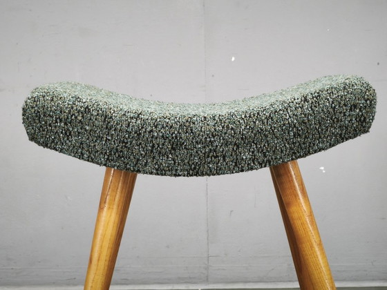 1960s Czech Mid-Century Modern Upholstered Stool with Beech Wood Legs (photo 4 of 10)