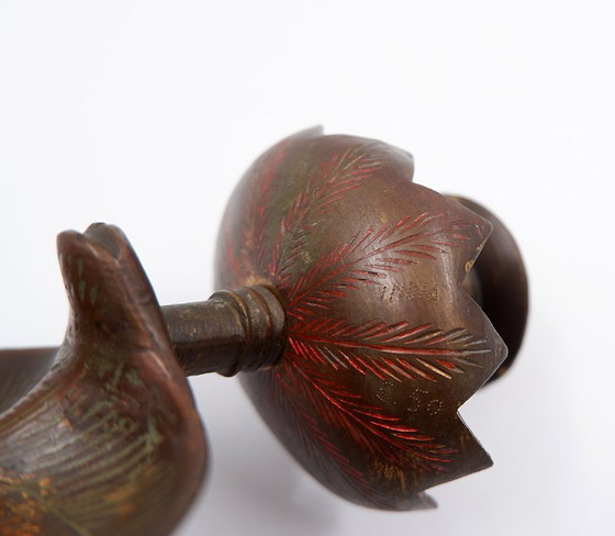 Image 1 of Persian-style brass candlestick in the shape of a cobra - 20th century