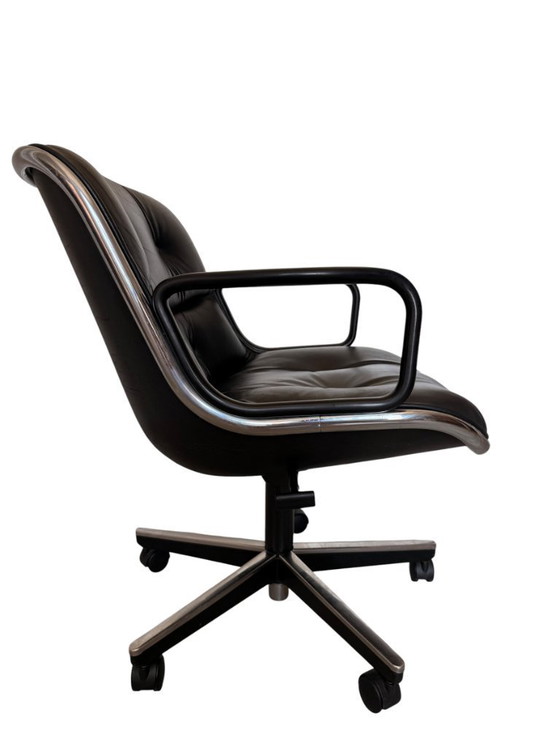 Image 1 of Authentic Charles Pollock Executive Desk Chair for Knoll - Black Leather