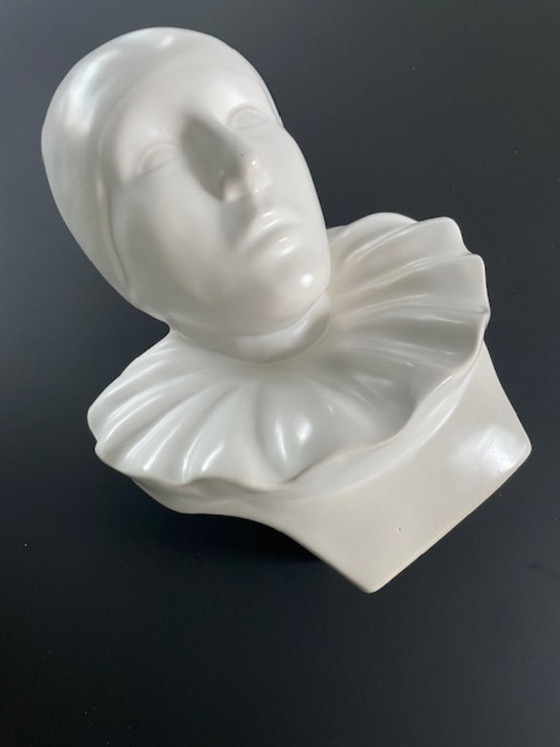 Image 1 of Buste de Pierrot vintage en céramique mate
