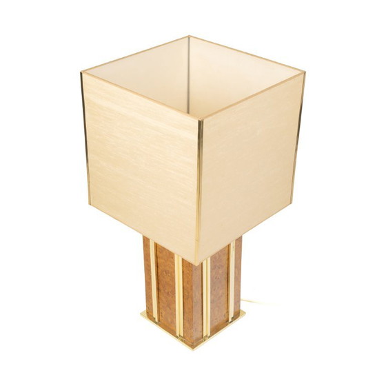 Elm burl and brass Table lamp, Italy, 1970s, Wood, Brown, Vintage (photo 2 of 6)