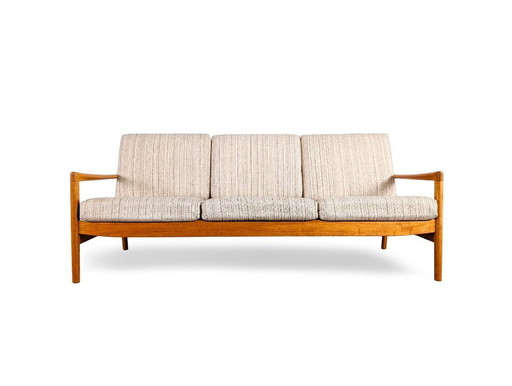 Divano di metà secolo, divano a tre posti, rovere, design danese vintage