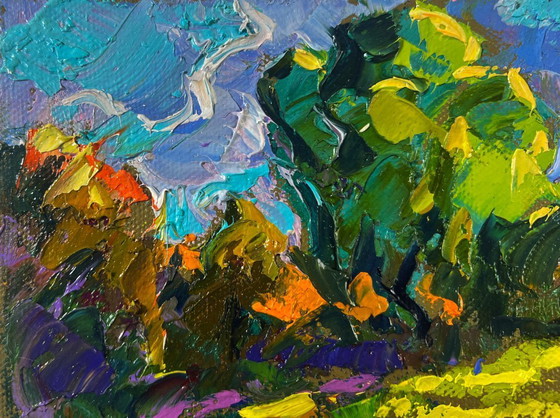Image 1 of Original Oil Painting Colorful Nature Landscape In the garden summer smells of freshness