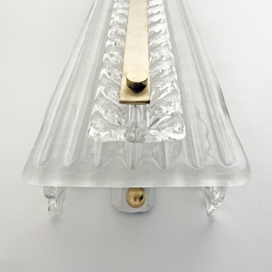 Image 1 of Paire de lampes de style Art Déco en laiton et verre de Murano texturé