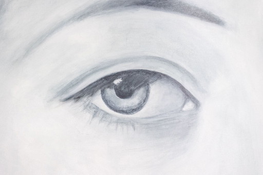 Evelyne Baget, Gemäldedetail eines Porträts einer jungen Frau. Zeitgenössisch.