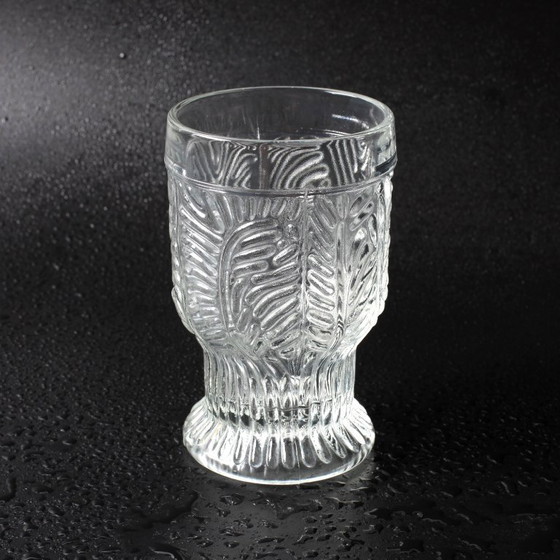 Image 1 of Set of 6 Mid-century Rare Pressed Glass Glasses / Libochovice / Czech Republic / 1981