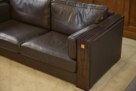 Minimalist leather and Macassar ebony canapé from the 1980s. – 3-5 seaters, Wood, Design (photo 7 of 15)