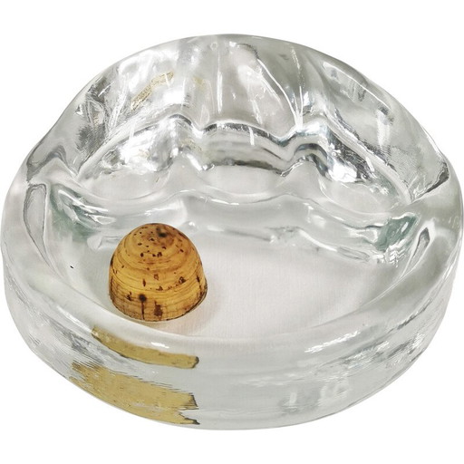 Vintage thick glass ashtray by Glasdesign Georgshutte, Germany 1970