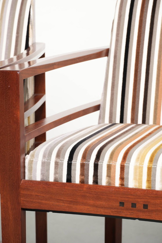 Image 1 of 4 sillas de comedor exclusivas de diseño Art Déco de Schuitema, pertenecientes a la serie Decoforma, con tapicería de tela de lu