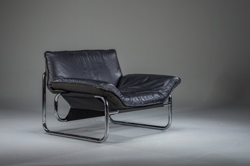 Bauhaus Lounge Chair in zwart leer toegeschreven aan Johan Bertil Häggström voor Swed-Form / Ikea, Zweden, jaren 70