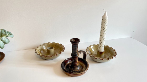 Image 1 of 3 Vintage handgemaakte keramische kandelaars