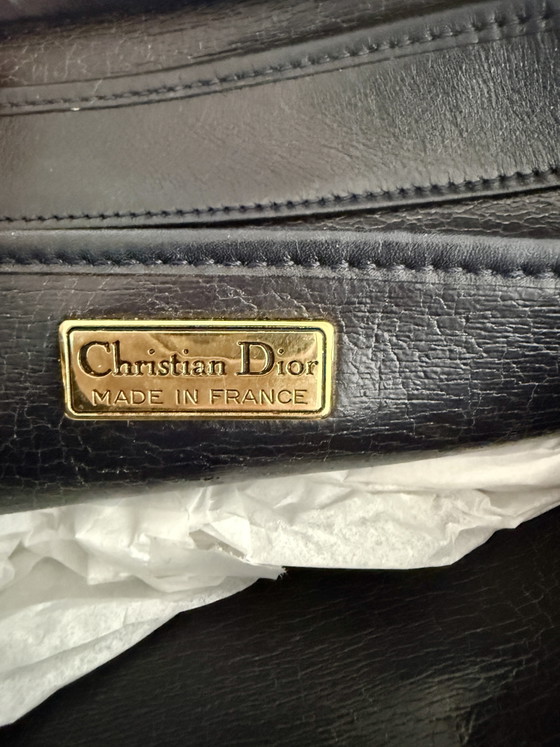 Vintage Christian Dior Schoudertas van Marineblauw Leer en Gouden Ketting – Schoudertassen, Calfskin (photo 11 of 11)
