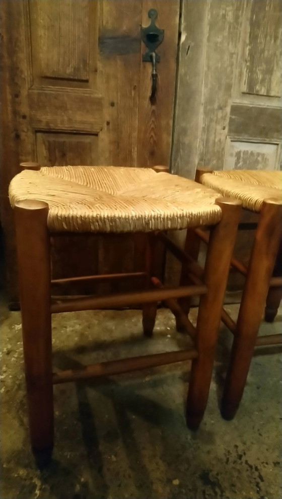 Pair of beech stools with straw seats – Wood, Vintage (photo 15 of 16)