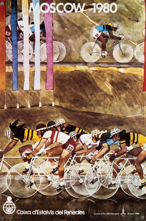 Originele vintage Olympische poster van het wielrennen in Moskou in 1980 – Vintage – 61x40,5 cm