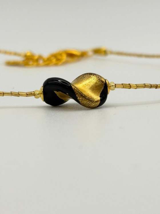 Image 1 of Murano Glass Necklace with Gold Leaf – Black Pearls and Crystal – Venetian Craftsmanship