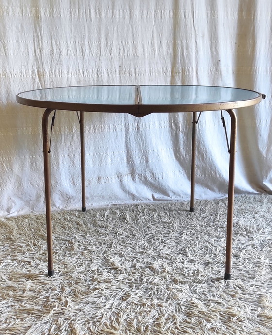 Image 1 of Round folding table in metal and blue Formica - 1960s/70s