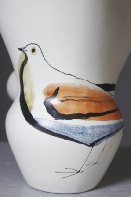 Image 1 of Roger Capron en Vallauris - Jarra trilobulada grande con decoración de aves, década de 1950