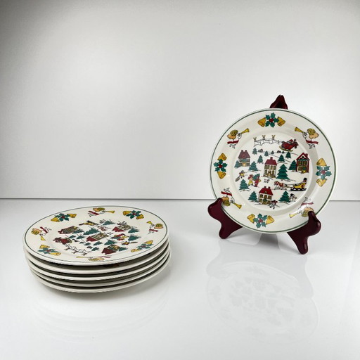 Satz von 6 weihnachtlichen Desserttellern, 1980