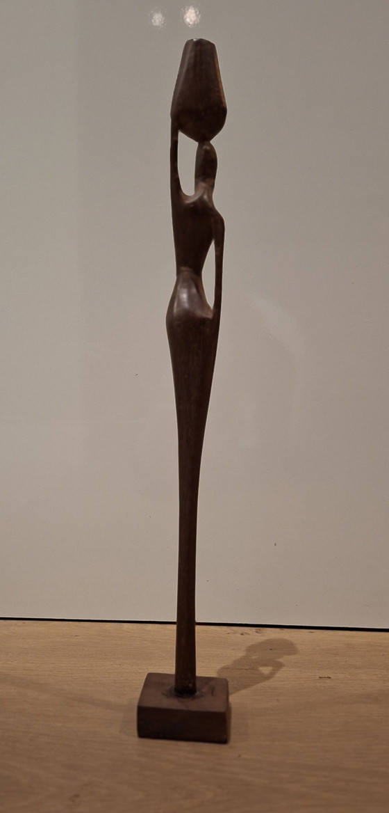 Image 1 of Afrikaans vintage abstract houten handgemaakt beeld vrouw