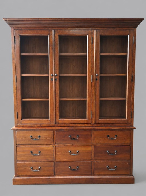 Classic English display cabinet, bookcase, china cabinet, with drawers, dimensions: 185x51cm and 241cm high.