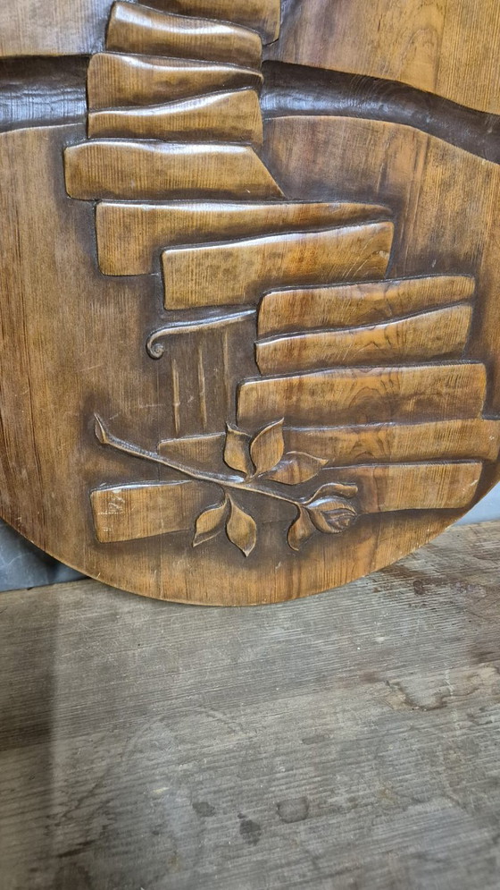 Vintage houten wandplaat met houtsnijwerk, reliëfsculptuur, Tsjechoslowakije, midden 20e eeuw, 47 cm (photo 6 of 8)