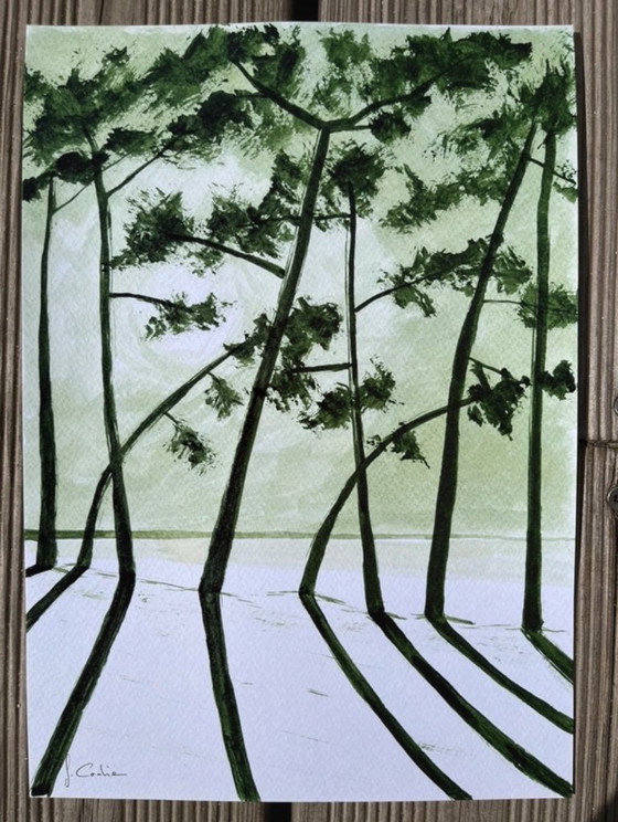 Image 1 of Encre vert olive sur papier blanc 250g.  30x21cm