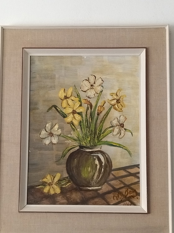 Image 1 of Magnífica naturaleza muerta: ramo de narcisos - Raymond BOVY (1960)
